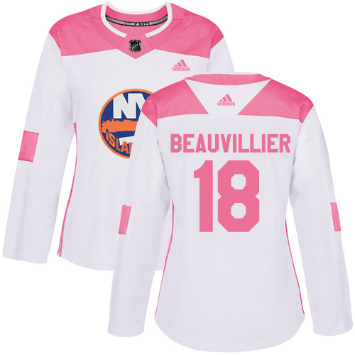 Adidas Islanders #18 Anthony Beauvillier White/Pink Authentic Fashion Women's Stitched NHL Jersey
